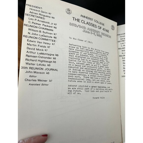 Vtg Amherst College 35th Reunion Book June 3-6, 1982  With The Letter From The - Picture 5 of 7